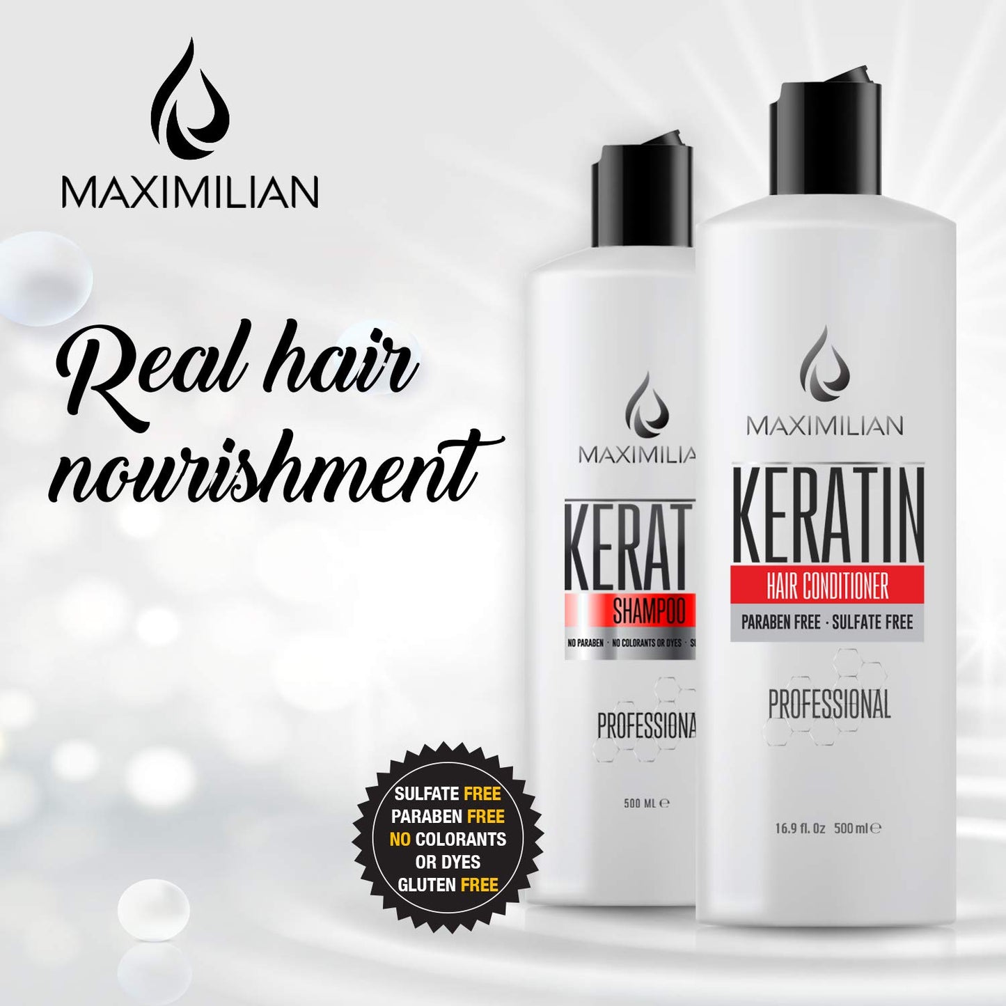 Keratin Shampoo And Conditioner For Color Treated Hair- Sulfate Free Hair Care Treatment For Dry, Curly, Blonde, Damaged Women Hair- Clarifying And Protective Keratin Complex(2x16.9 Fl Oz) - Arlena Beauty