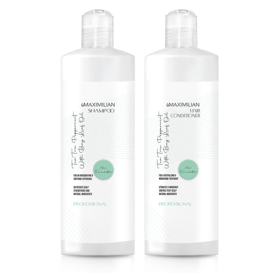 MAXIMILIAN Tea Tree Mint Shampoo and Conditioner Set - Refreshing, Soothing, Bay Leaf Oil for Hair & Scalp - Made in USA - Hydrating, Nourishing, Sodium Lauryl Sulfate Free Shampoo, Ideal for Women - Arlena Beauty