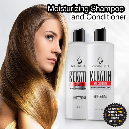 Keratin Shampoo And Conditioner For Color Treated Hair- Sulfate Free Hair Care Treatment For Dry, Curly, Blonde, Damaged Women Hair- Clarifying And Protective Keratin Complex(2x16.9 Fl Oz) - Arlena Beauty