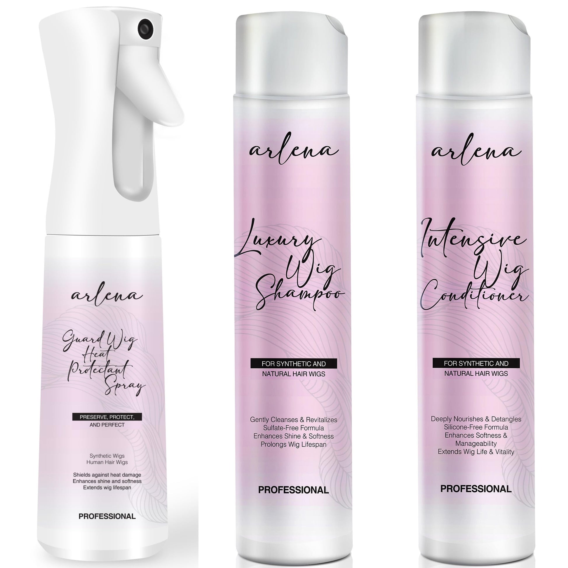 Arlena Luxury Wig Care Bundle Gift Box - Wig Shampoo, Conditioner & Heat Protectant Spray | Revitalize, Protect, and Extend Wig Lifespan | For Synthetic & Natural Hair Wigs - Arlena Beauty