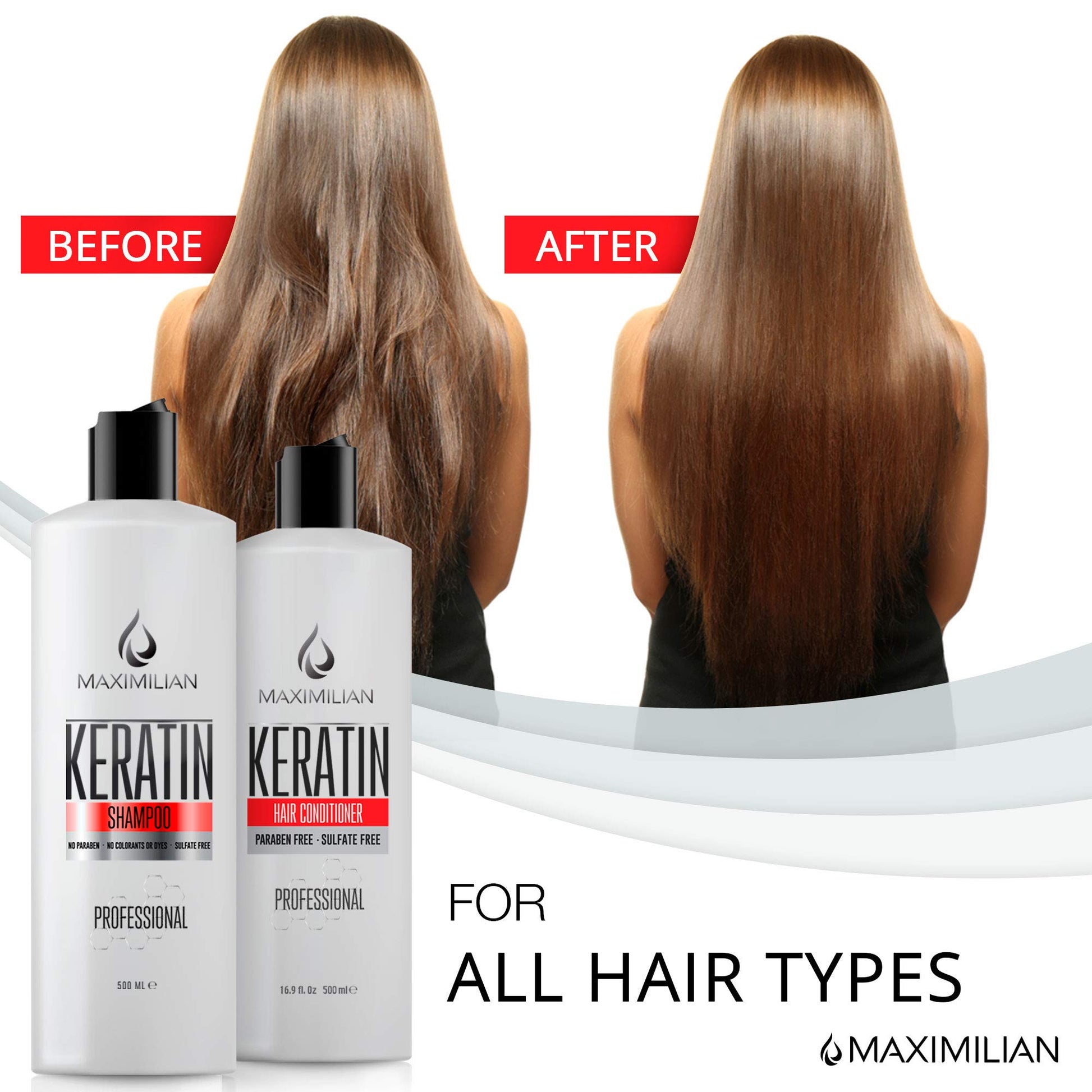 Keratin Shampoo And Conditioner For Color Treated Hair- Sulfate Free Hair Care Treatment For Dry, Curly, Blonde, Damaged Women Hair- Clarifying And Protective Keratin Complex(2x16.9 Fl Oz) - Arlena Beauty