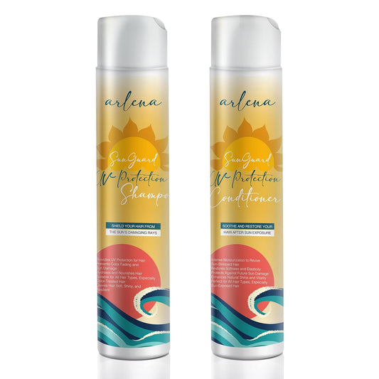 Arlena Sunguard UV Protection Color Protecting Shampoo and Conditioner Set - Enriched with Avocado, Mango, and Coconut Oils to Hydrate, Protect Color, and Restore Sun-Damaged Hair for All Hair Types - Arlena Beauty